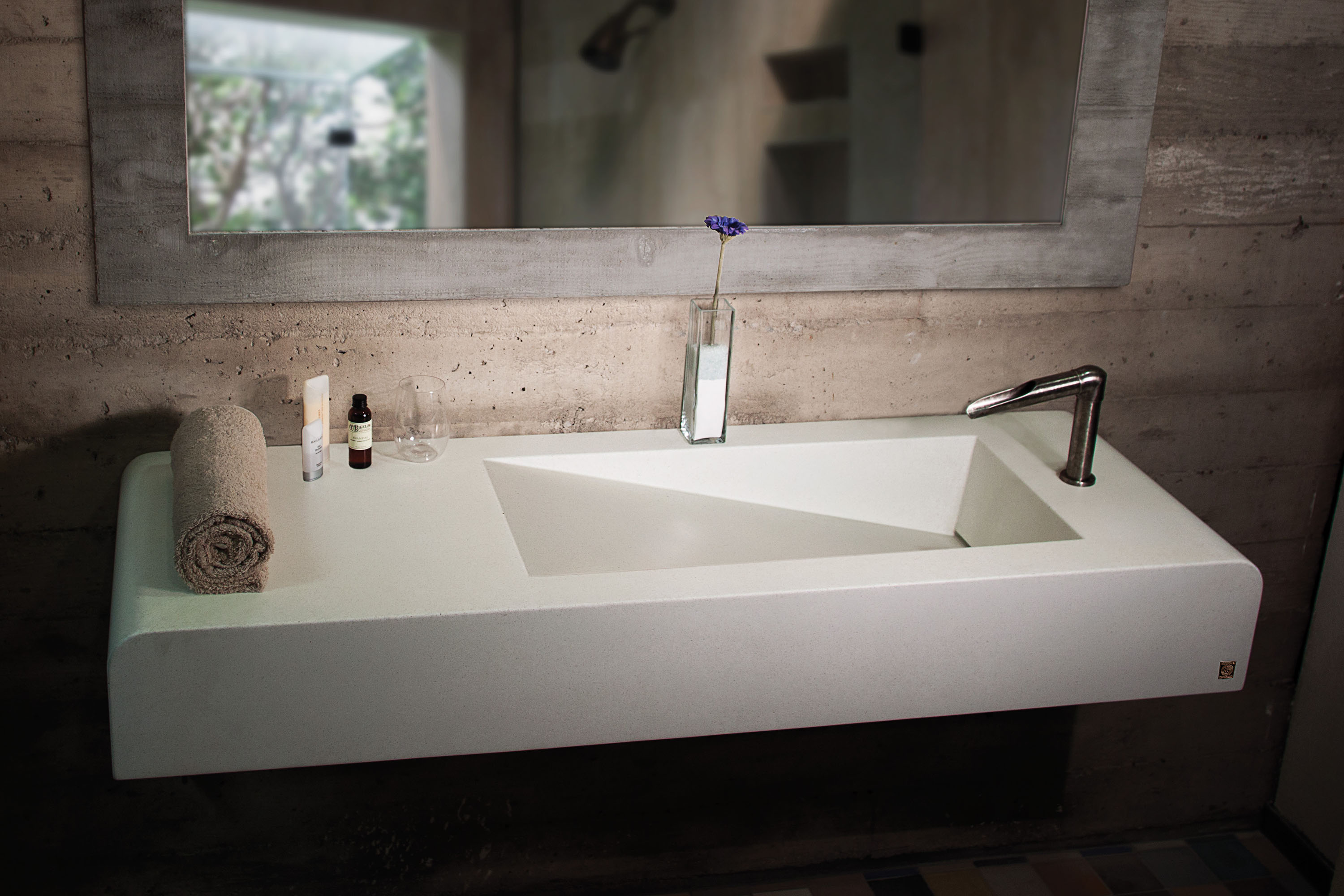 Concrete RampSink by Sonoma Cast Stone with SansHands Faucet by Sonoma Forge, N604 Alabaster